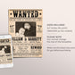 Wanted Poster Joint Siblings Invitation With Photo Editable Template, Cowboy Cowgirl Western Outlaw Birthday Party Invite, Wild West Evite