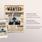 Adult Wanted Poster Invitation With Photo Editable Template, Cowboy Cowgirl Western Outlaw Birthday Party Invite, Wild West Southwestern