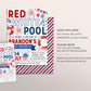 4th of July Birthday Invitation Editable Template, Red White Pool Party Invite, Patriotic Kids Summer Swim Party Evite, Memorial Day Invite