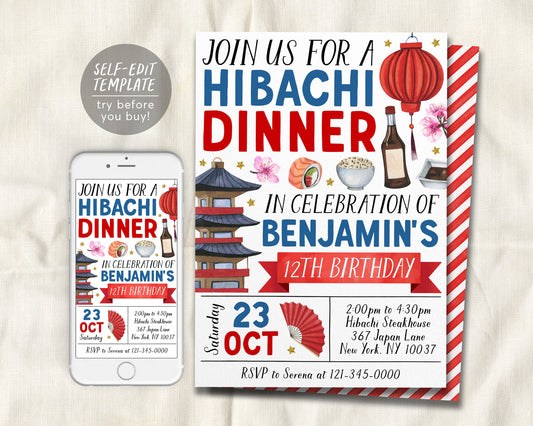 Hibachi Birthday Invitation Editable Template