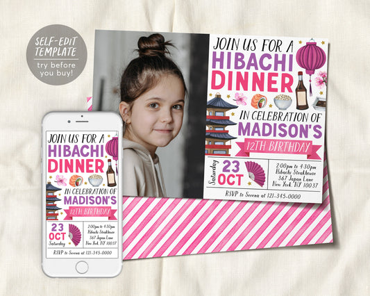 Hibachi Birthday Invitation With Photo Editable Template