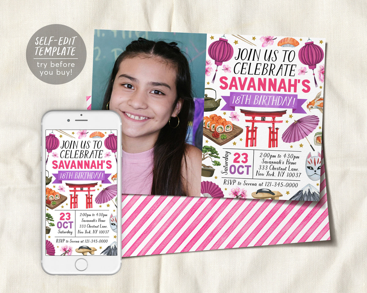 Japan Invite Japanese Birthday Party Invitation Template Japanese Invitations