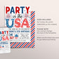 4th of July Birthday Invitation Editable Template, Party In The USA Patriotic Fourth of July Party Invite, Retro Red White Groovy BBQ Evite