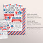 4th of July Joint Siblings Birthday Invitation Editable Template, Star Stripes And Fun Birthday Patriotic Party Invite, Red White Blue Evite