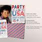 4th of July Birthday Invitation With Photo Editable Template, Party In The USA Patriotic Fourth of July Party Invite, Red White BBQ Evite