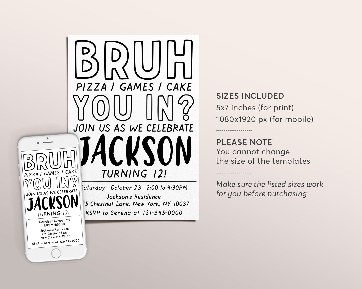 Bruh Birthday Invitation Editable Template, Bruh It's My Birthday Minimalist Party Invite, Funny Bruh You In Monochromatic Teenager Evite