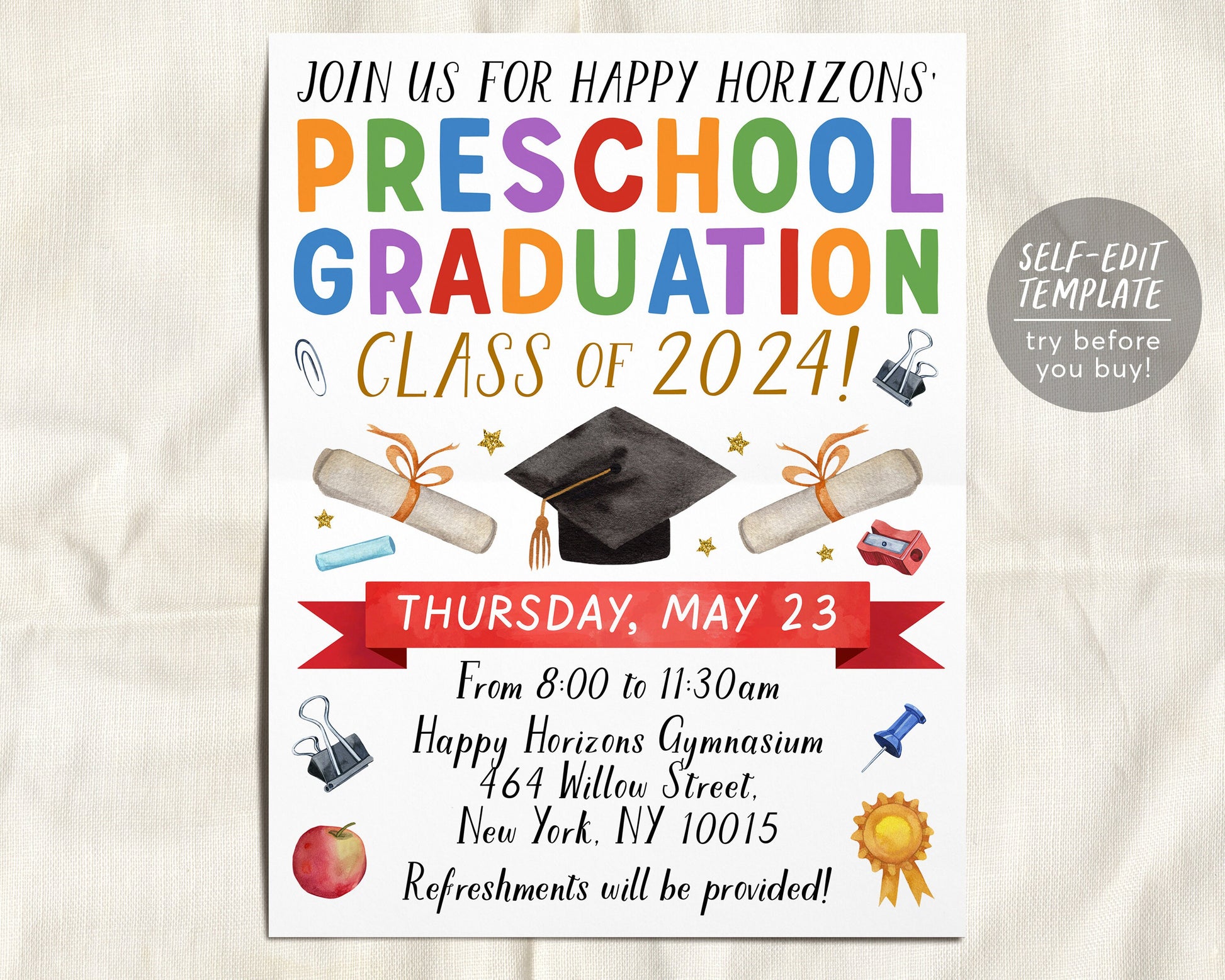 Preschool Graduation Invitation Flyer Editable Template, Pre-K Kinderg – Puff Paper Co preschool-graduation-invitation-flyer-editable-template-pre-k-kinderg-puff-paper-co