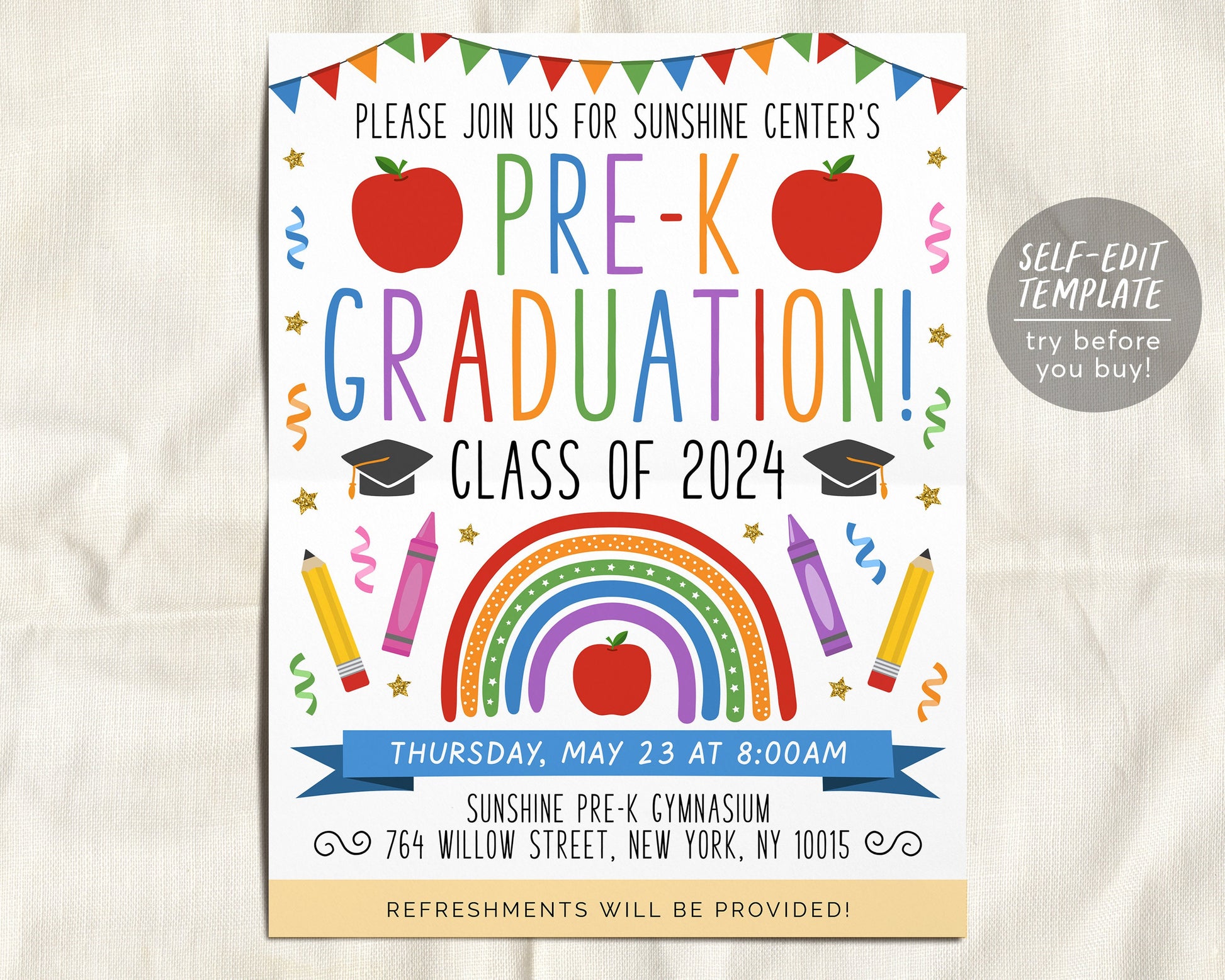 Pre-K Graduation Invitation Flyer Editable Template