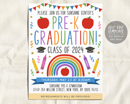 Pre-K Graduation Invitation Flyer Editable Template