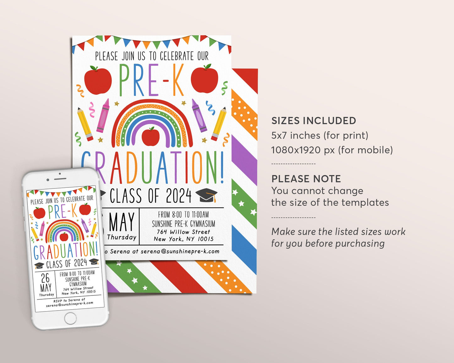 Pre-K Graduation Invitation Editable Template, Class Graduation Announcement, Watercolor Preschool Graduation Ceremony Invite Digital Evite