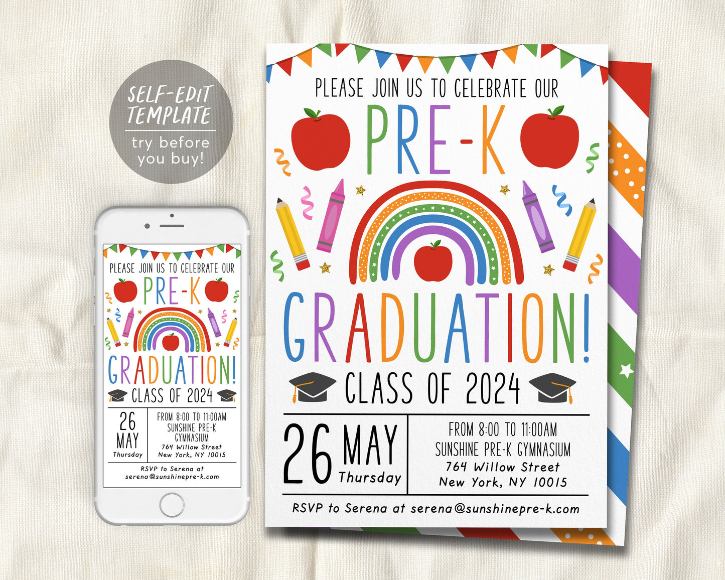 Pre-K Graduation Invitation Editable Template