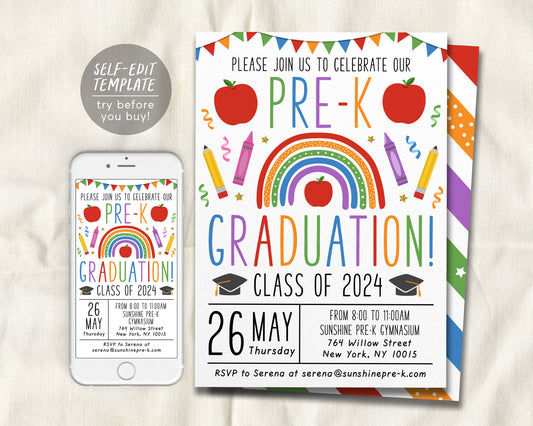 Pre-K Graduation Invitation Editable Template