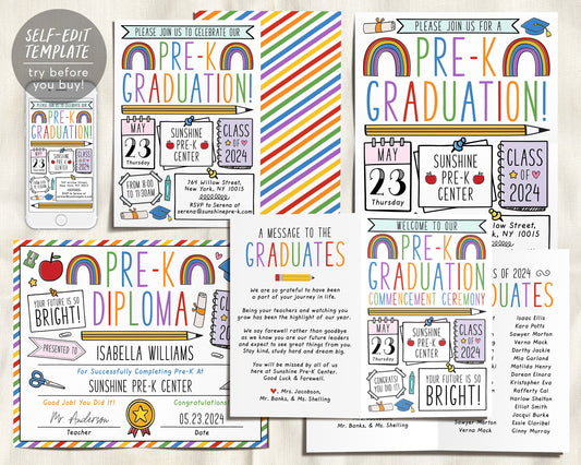 Pre-K Graduation Ceremony BUNDLE Editable Template