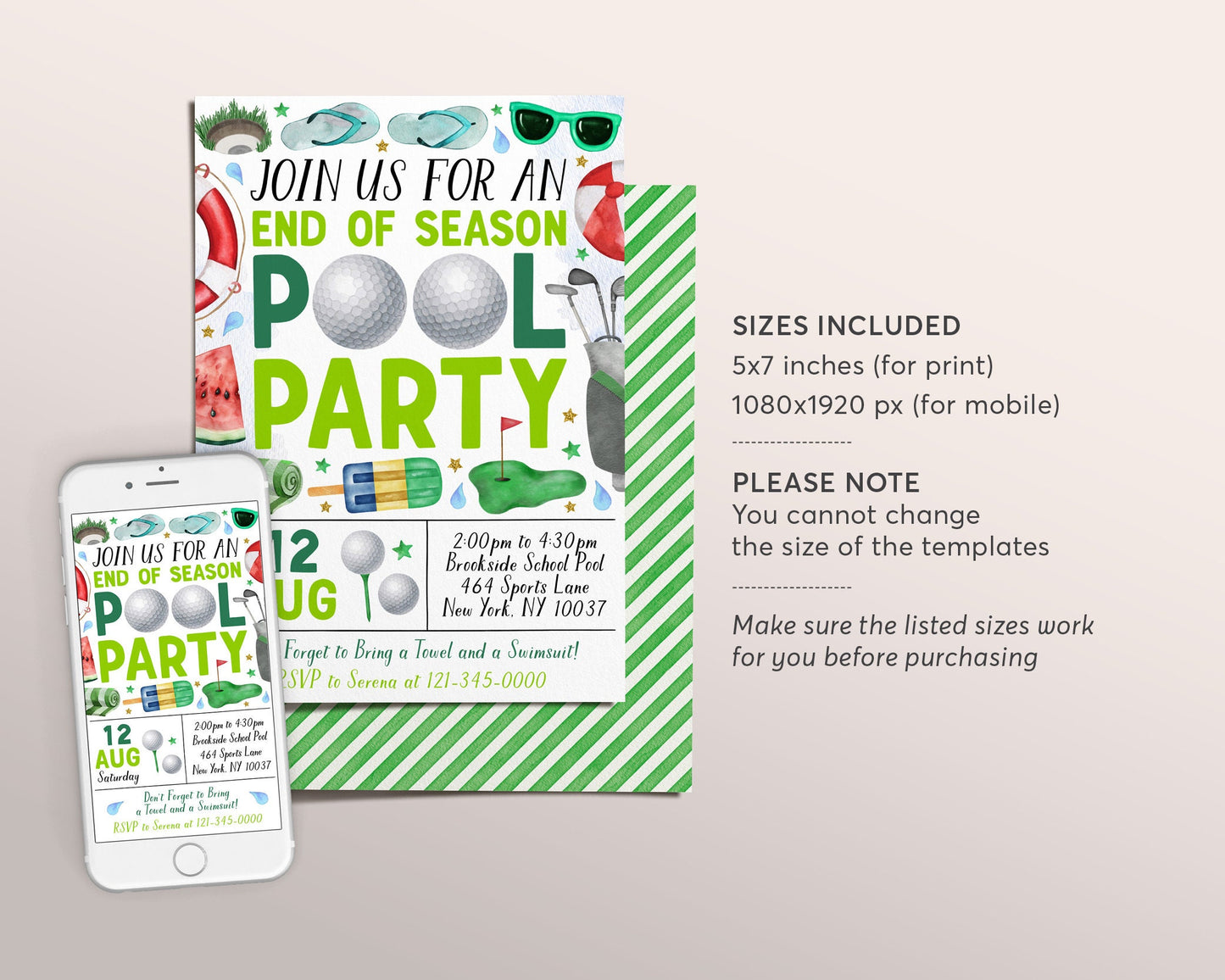 Golf Pool Party Invitation Editable Template, Golf Let's Par Tee End of Season Sports Team Pool Invite, Backyard Team Cookout BBQ Evite
