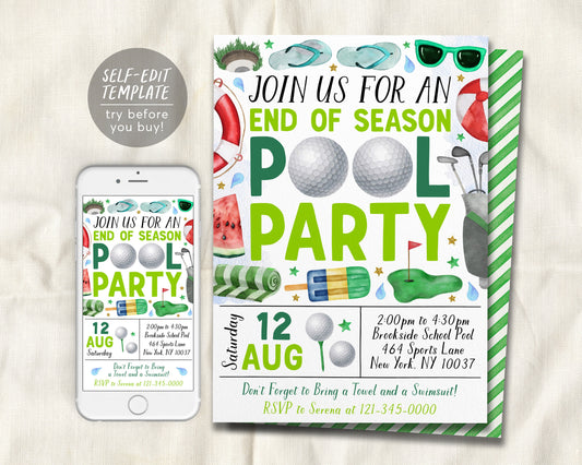 Golf Pool Party Invitation Editable Template