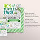 Turtle Second Birthday Invitation Editable Template, He's Turtley Two 2nd Birthday Party Invite, Under the Sea Turtle Pool Party Ocean Evite