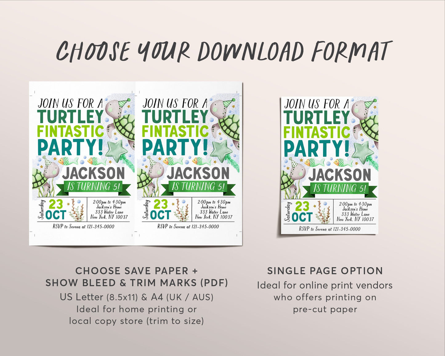 Turtley Fintastic Birthday Invitation Editable Template, Boy Sea Turtle Birthday Party Invite, Under the Sea Animal Pool Party Ocean Evite