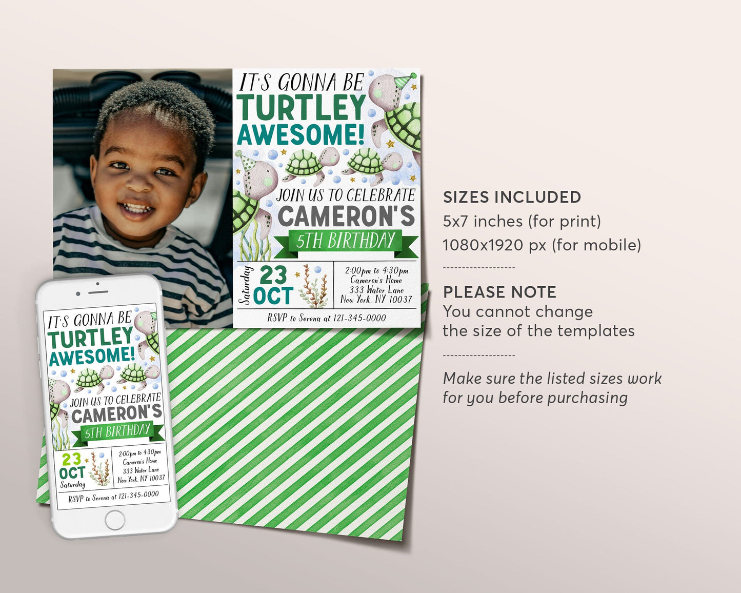 Turtle Birthday Invitation With Photo Editable Template, Turtley Awesome Birthday Party Invite, Under the Sea Pool Party Ocean Evite