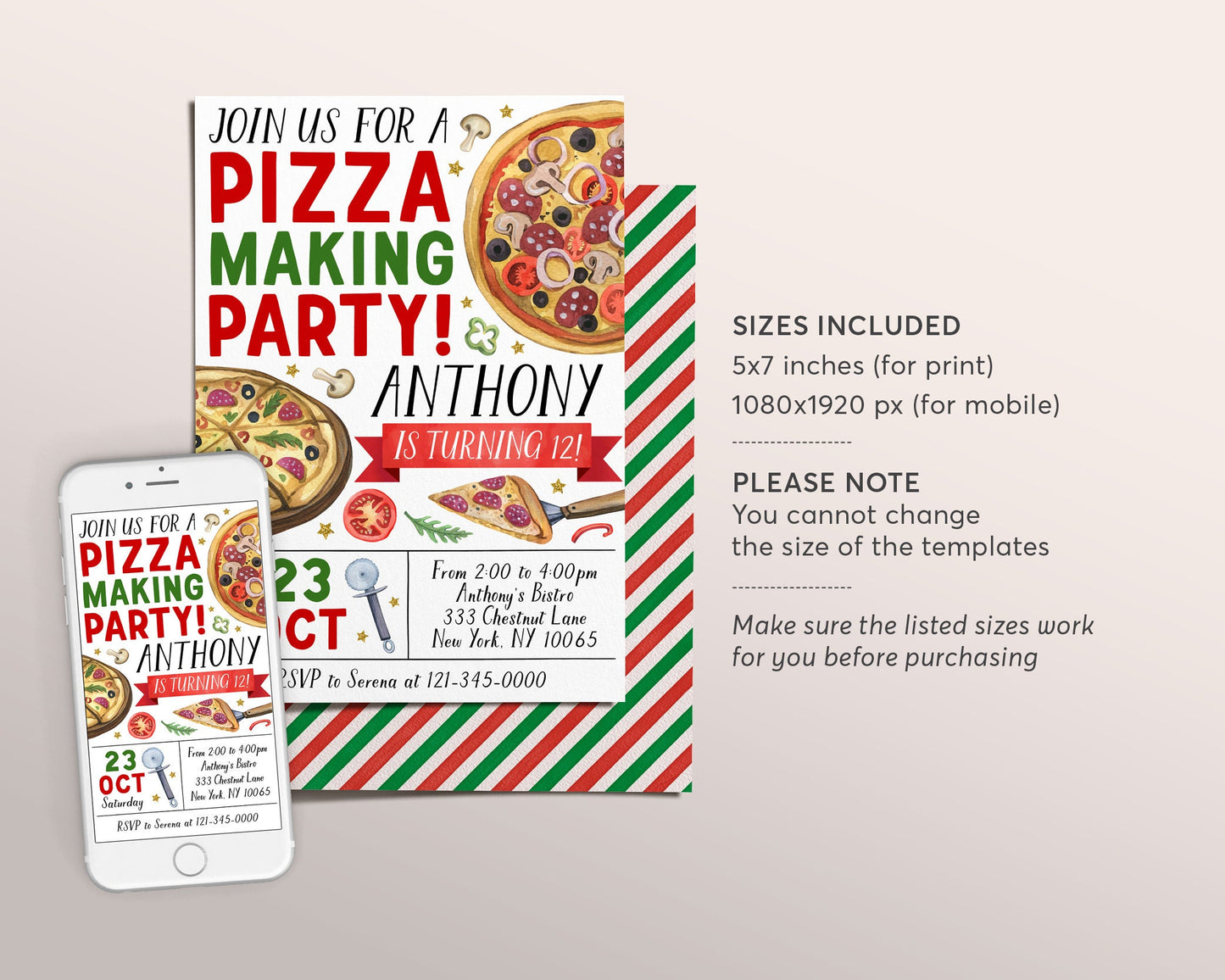 Pizza Making Party Birthday Invitation Editable Template, Kids Pizza Party Invite, Unisex Chef Pizza Evite, Slice Of Fun Pizzeria Printable