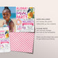 Aloha Tropical Pool Party Birthday Invitation With Photo Editable Template, Summer Themed Swimming Party Invite, Girl Hawaii Pineapple Evite