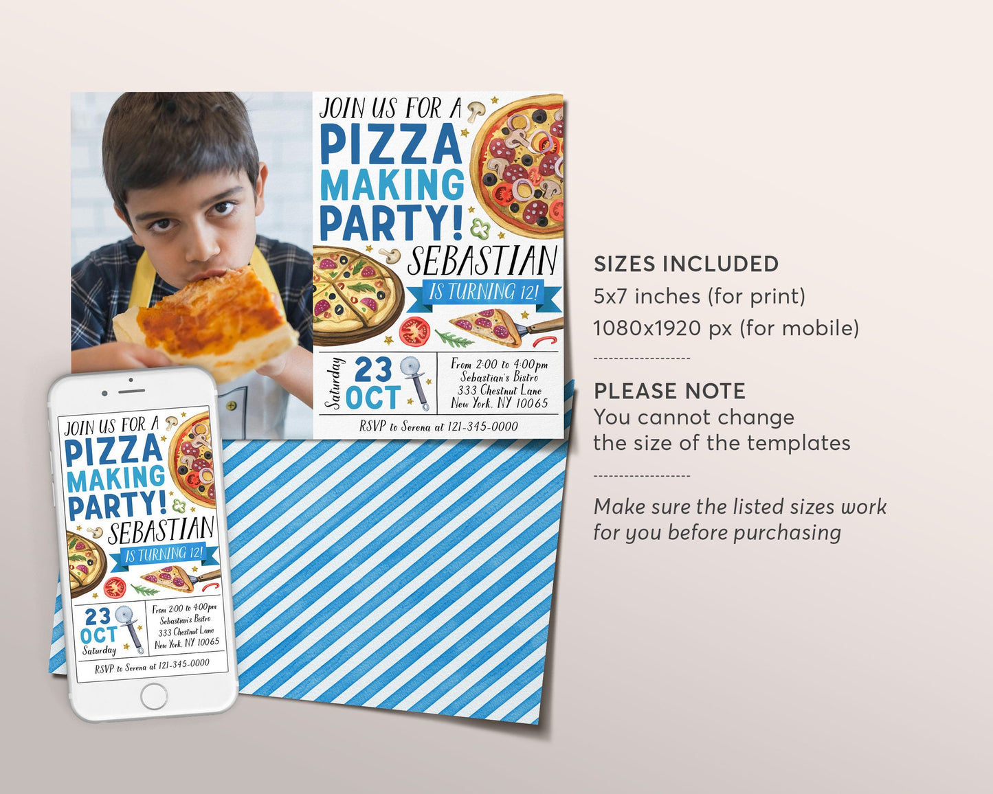 Pizza Making Party Birthday Invitation With Photo Editable Template, Kids Pizza Party Invite, Boy Unisex Pizza Evite, Slice Of Fun Pizzeria