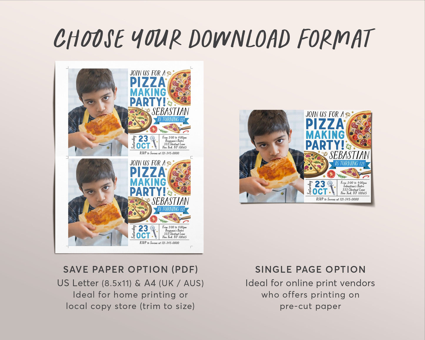 Pizza Making Party Birthday Invitation With Photo Editable Template, Kids Pizza Party Invite, Boy Unisex Pizza Evite, Slice Of Fun Pizzeria