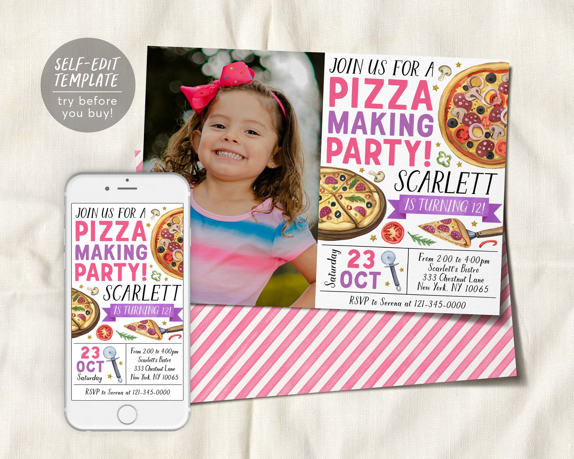 Pizza Making Party Birthday With Photo Invitation Editable Template