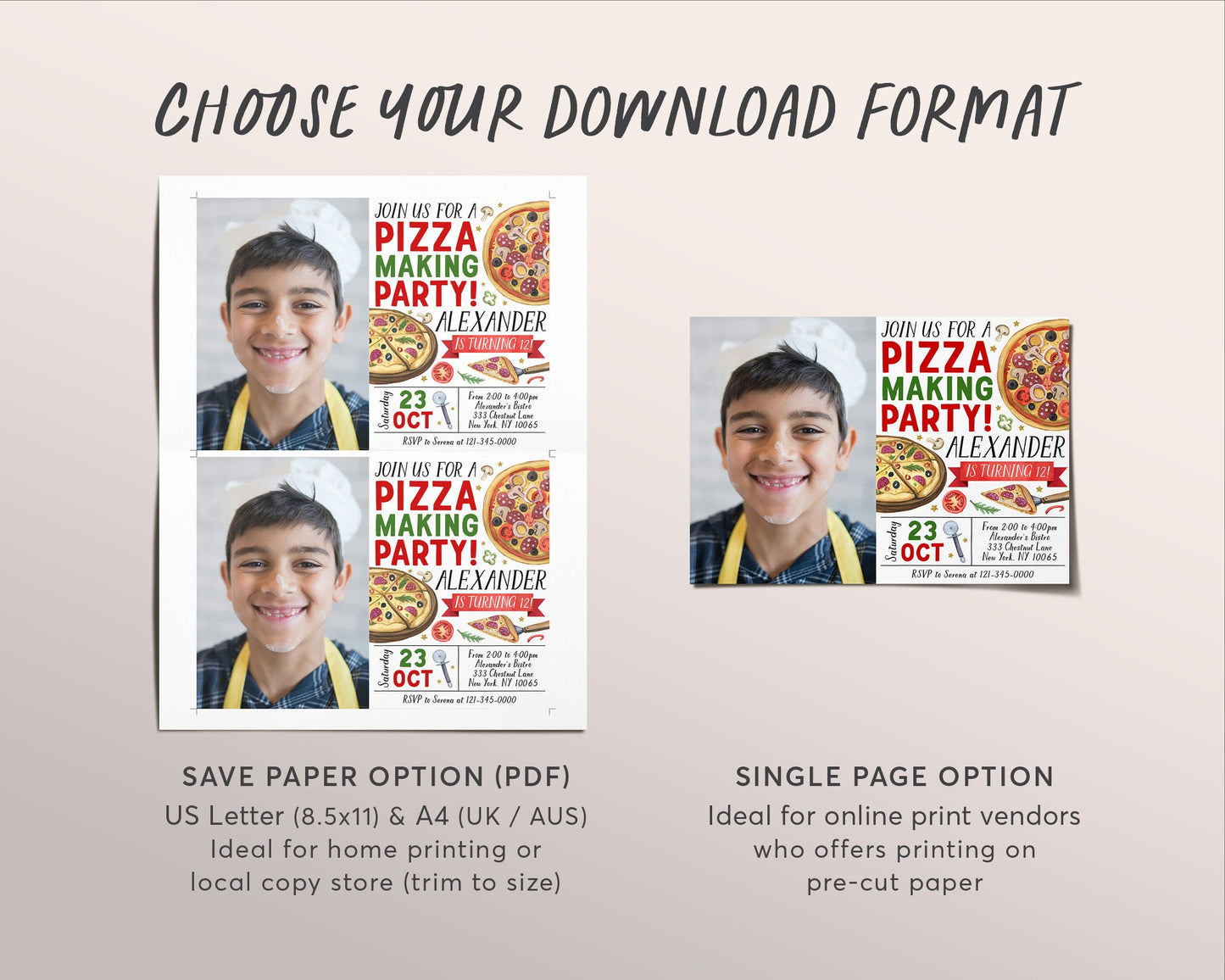 Pizza Making Party Birthday Invitation With Photo Editable Template, Kids Pizza Party Invite, Unisex Chef Pizza Evite, Slice Of Fun Pizzeria