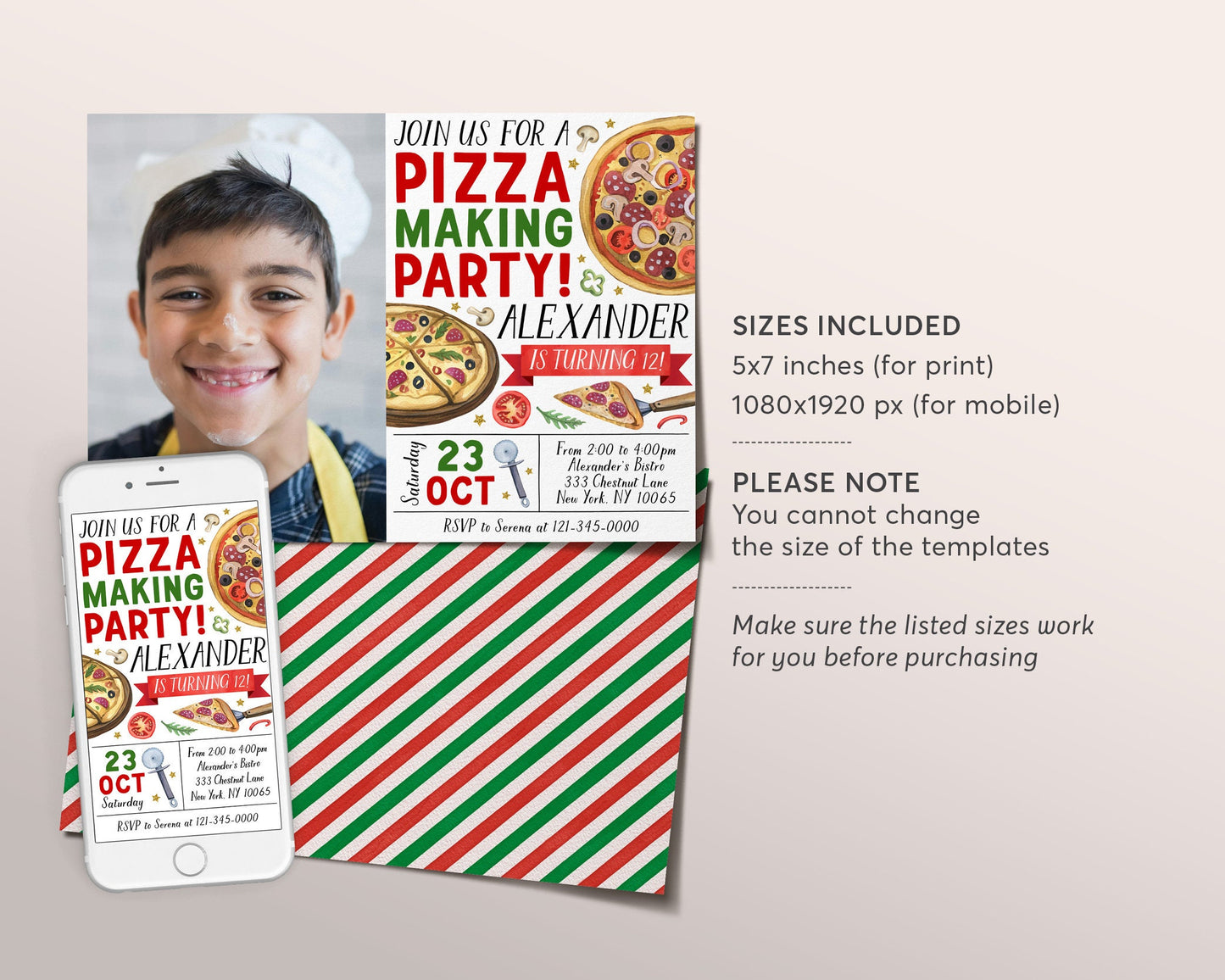 Pizza Making Party Birthday Invitation With Photo Editable Template, Kids Pizza Party Invite, Unisex Chef Pizza Evite, Slice Of Fun Pizzeria