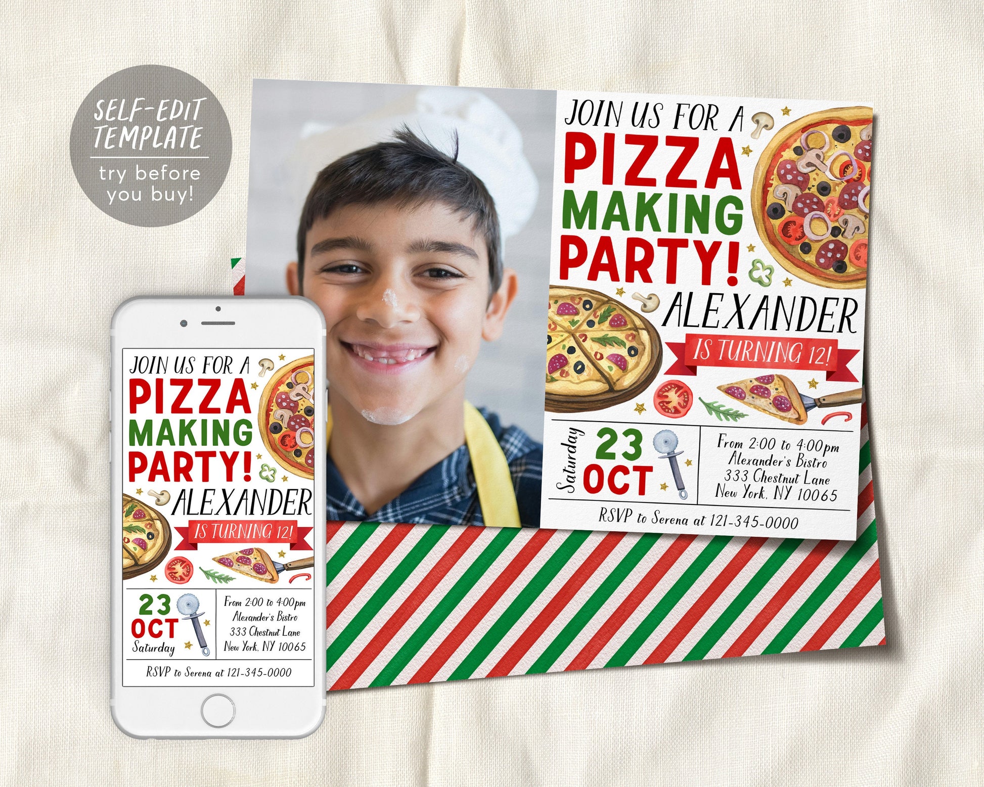 Pizza Making Party Birthday Invitation With Photo Editable Template