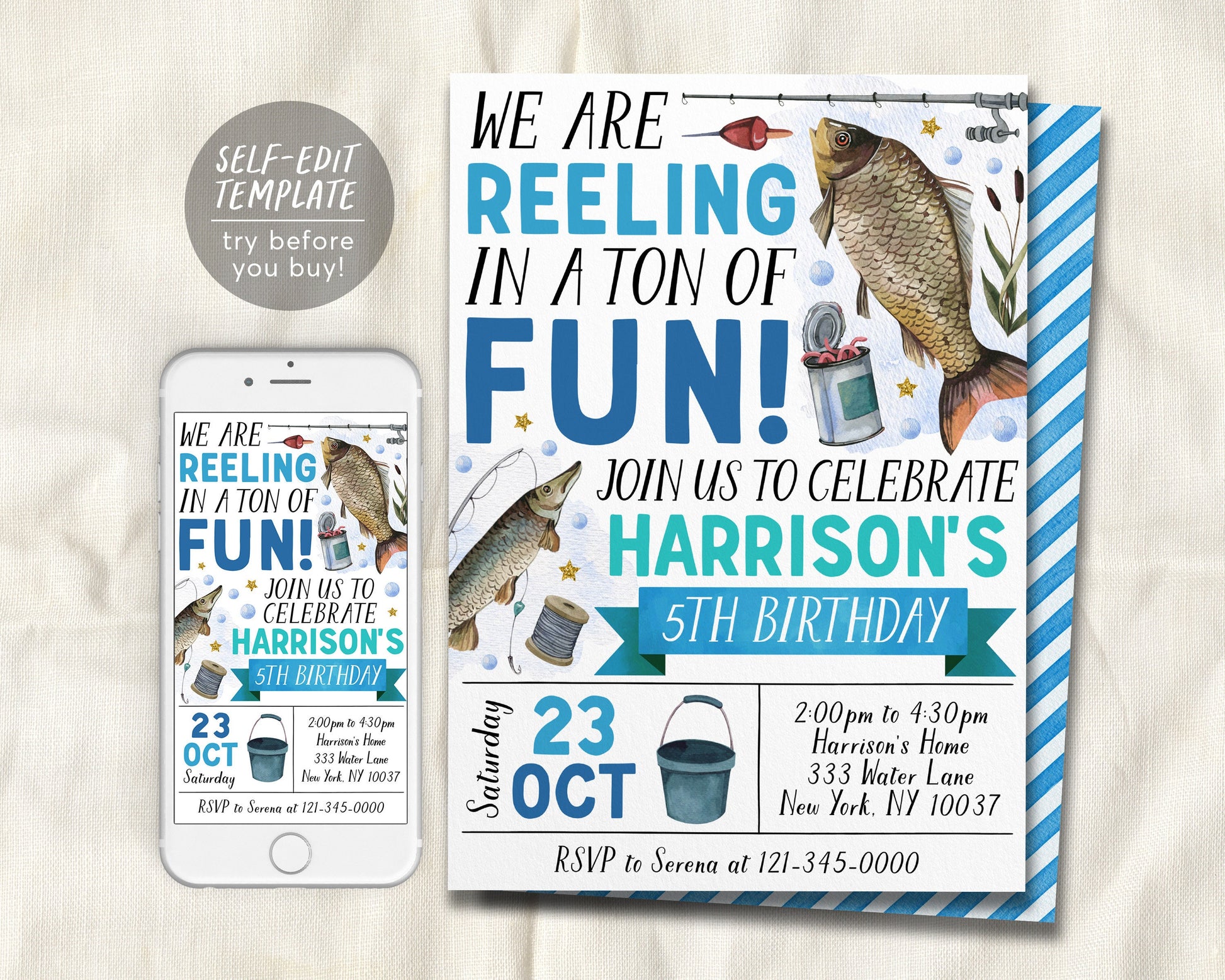 cut out fishing reel template Fishing Birthday Invitation Editable Template, Boy Reeling In A Ton Of Fun Birthday Party Invite, ANY AGE Fish Party Fishing Reel Evite