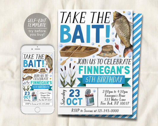 Fishing Birthday Invitation Editable Template