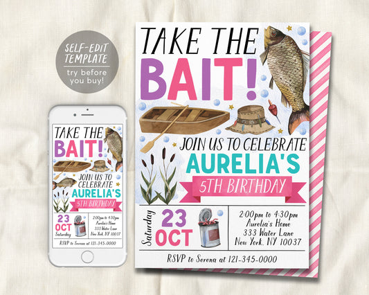 Fishing Birthday Invitation Editable Template