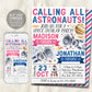 Astronaut Joint Siblings Double Birthday Invitation Editable Template