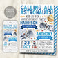 Astronaut Joint Siblings Double Birthday Invitation Editable Template