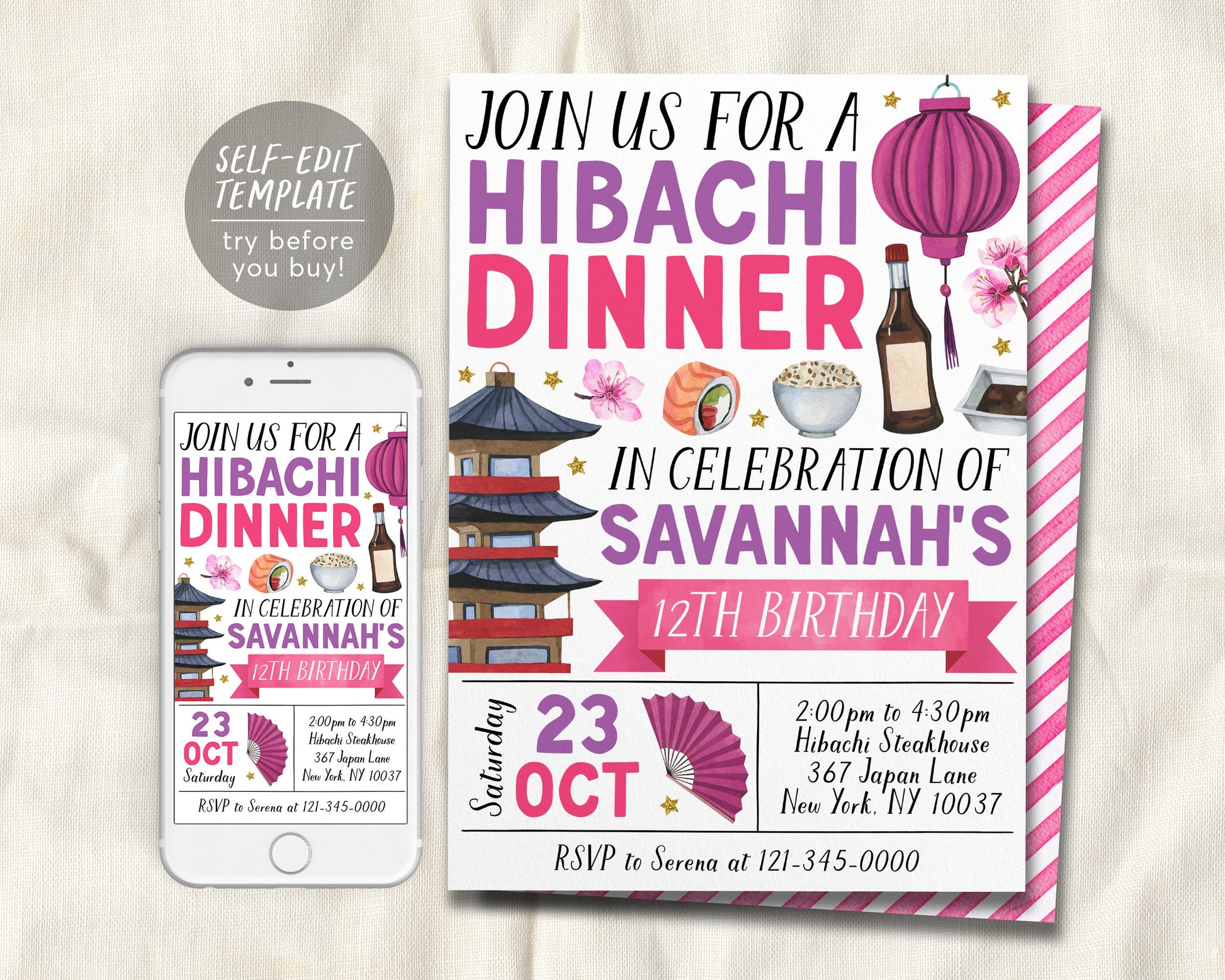 Hibachi Birthday Invitation Editable Template