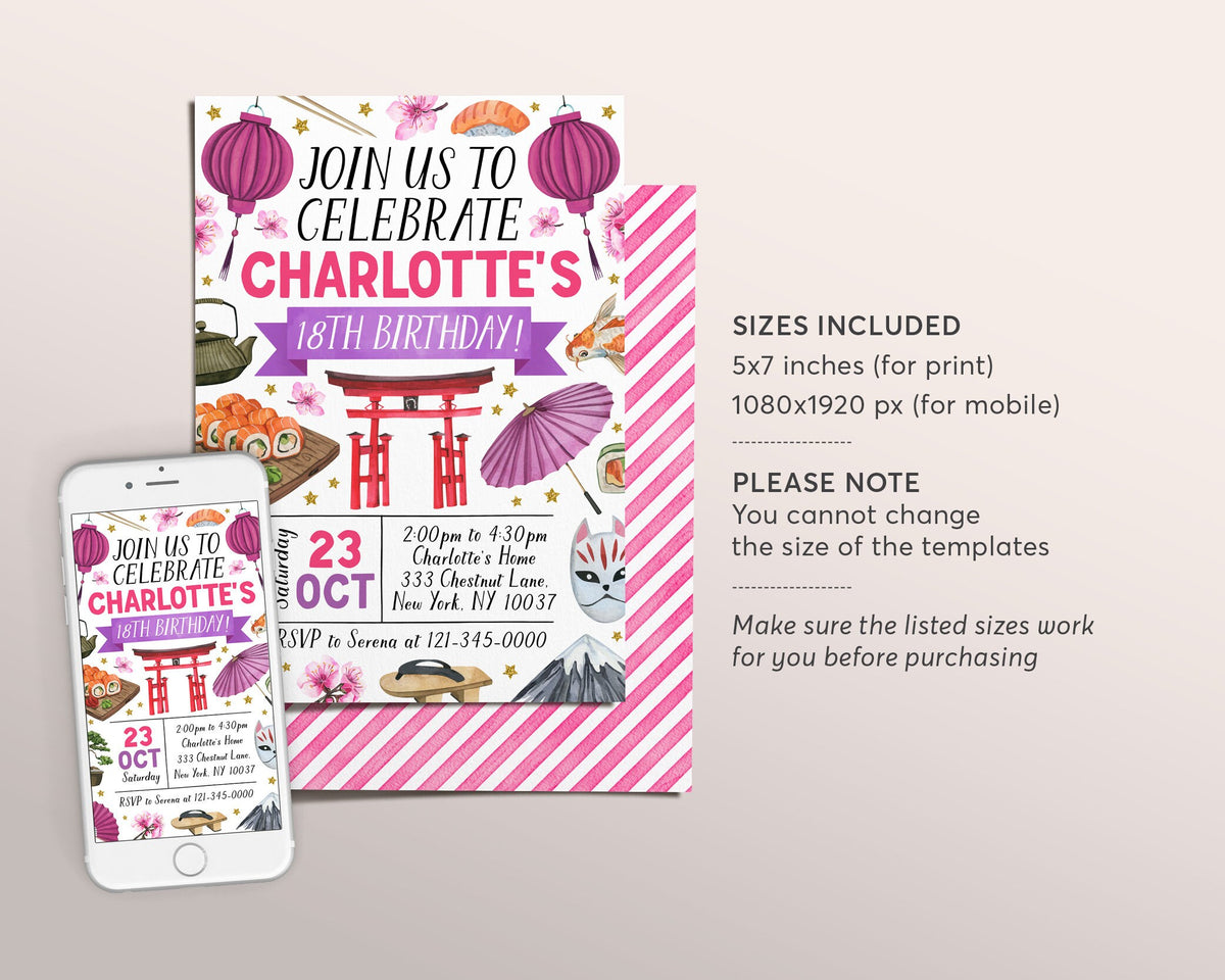 Japan Invite Japanese Birthday Party Invitation Template Japanese Invitations