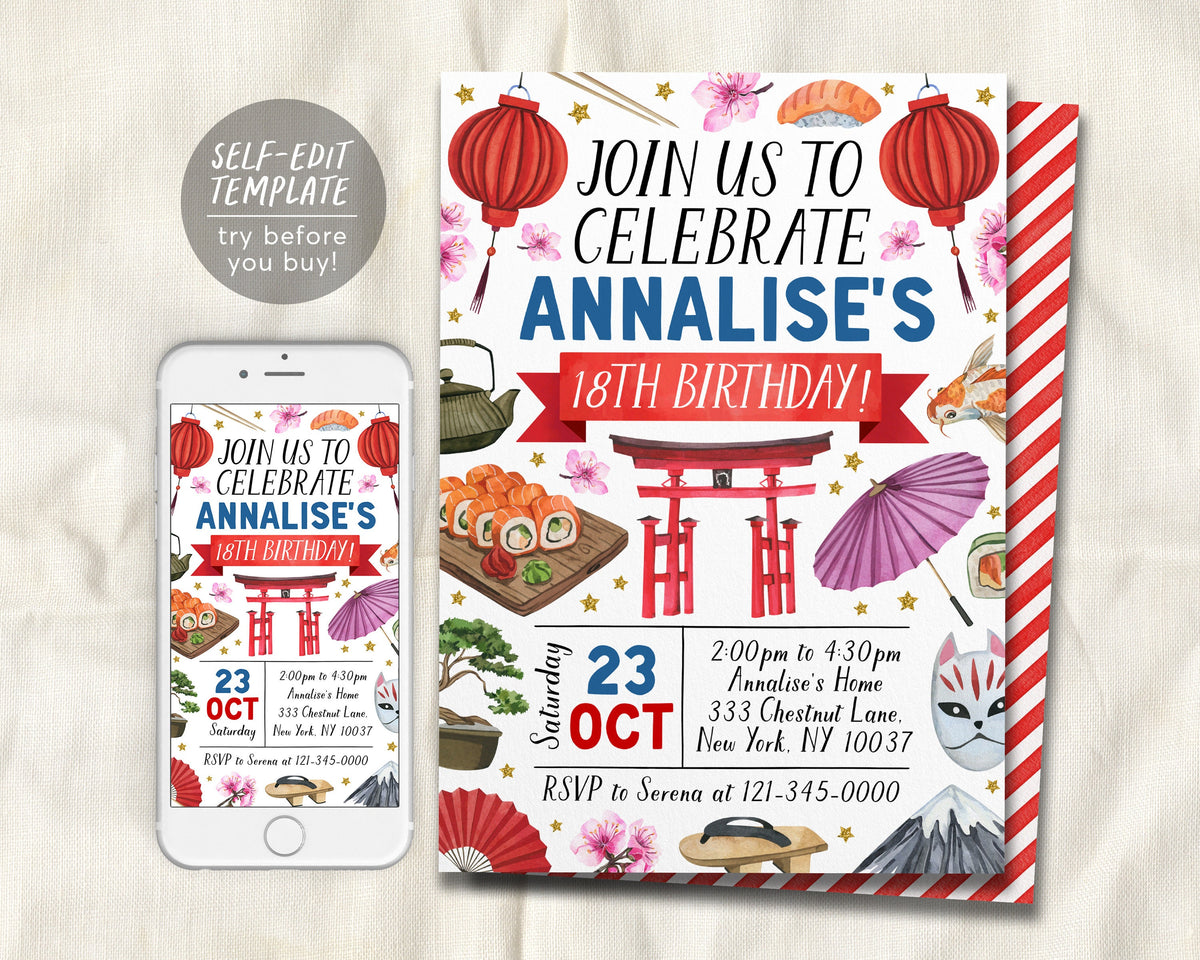 Japan Invite Japanese Birthday Party Invitation Template Japanese Invitations