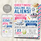 UFO Alien Joint Siblings Birthday Invitation Editable Template