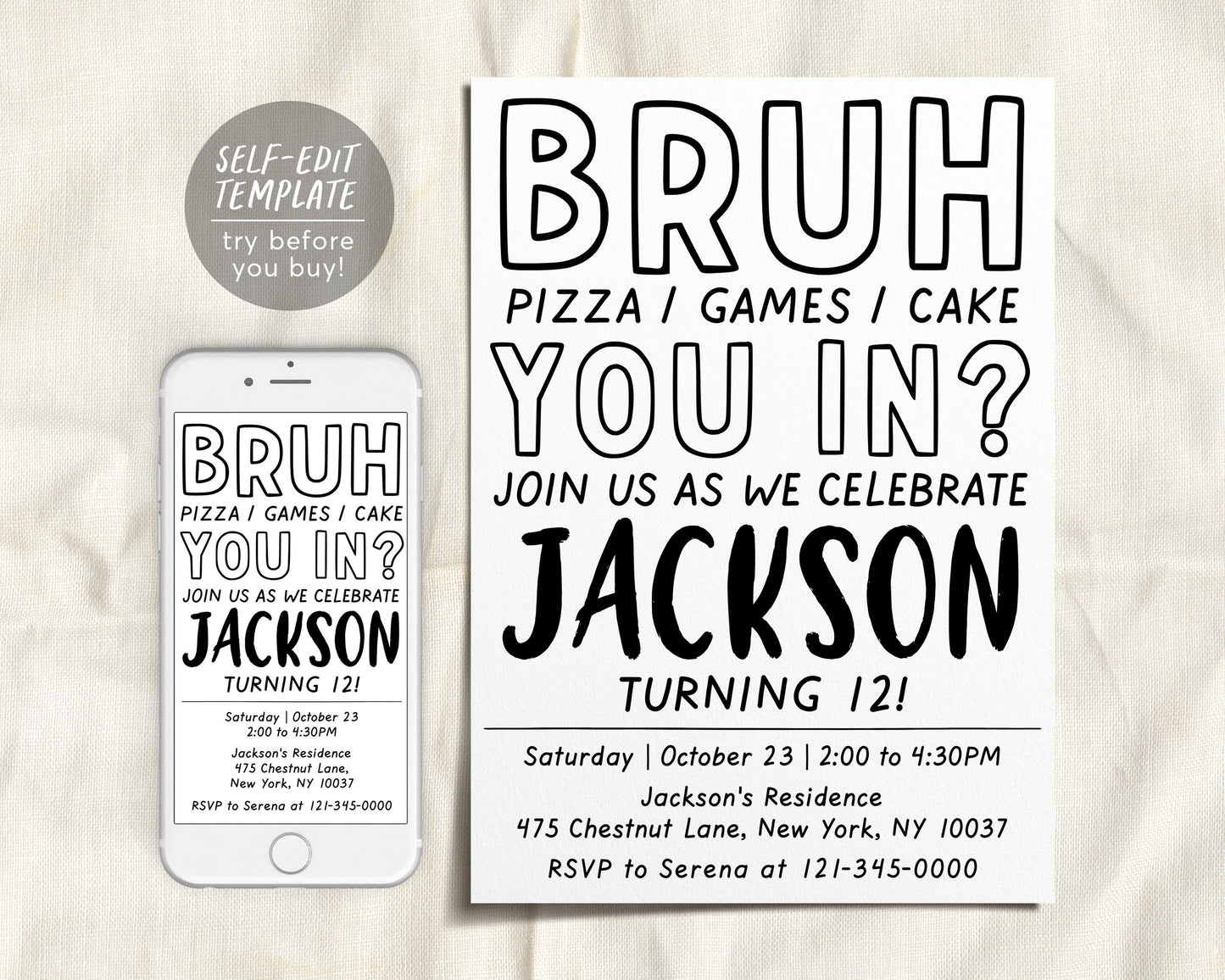 Bruh Birthday Invitation Editable Template