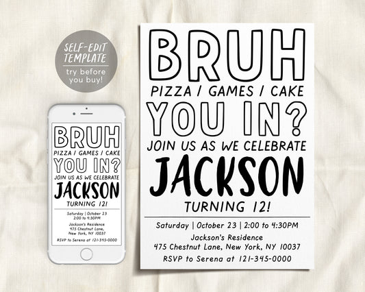 Bruh Birthday Invitation Editable Template