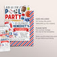 Sports Pool Party Birthday Invitation Editable Template, All Stars Basketball Football Baseball Backyard Summer Party Invite Game Time Evite