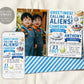 UFO Alien Joint Siblings Birthday Invitation With Photo Editable Template