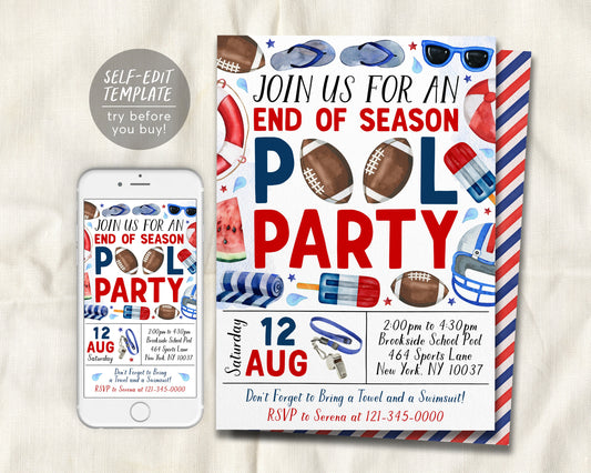 Football Pool Party Invitation Editable Template