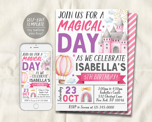 Magical Birthday Party Invitation Editable Template