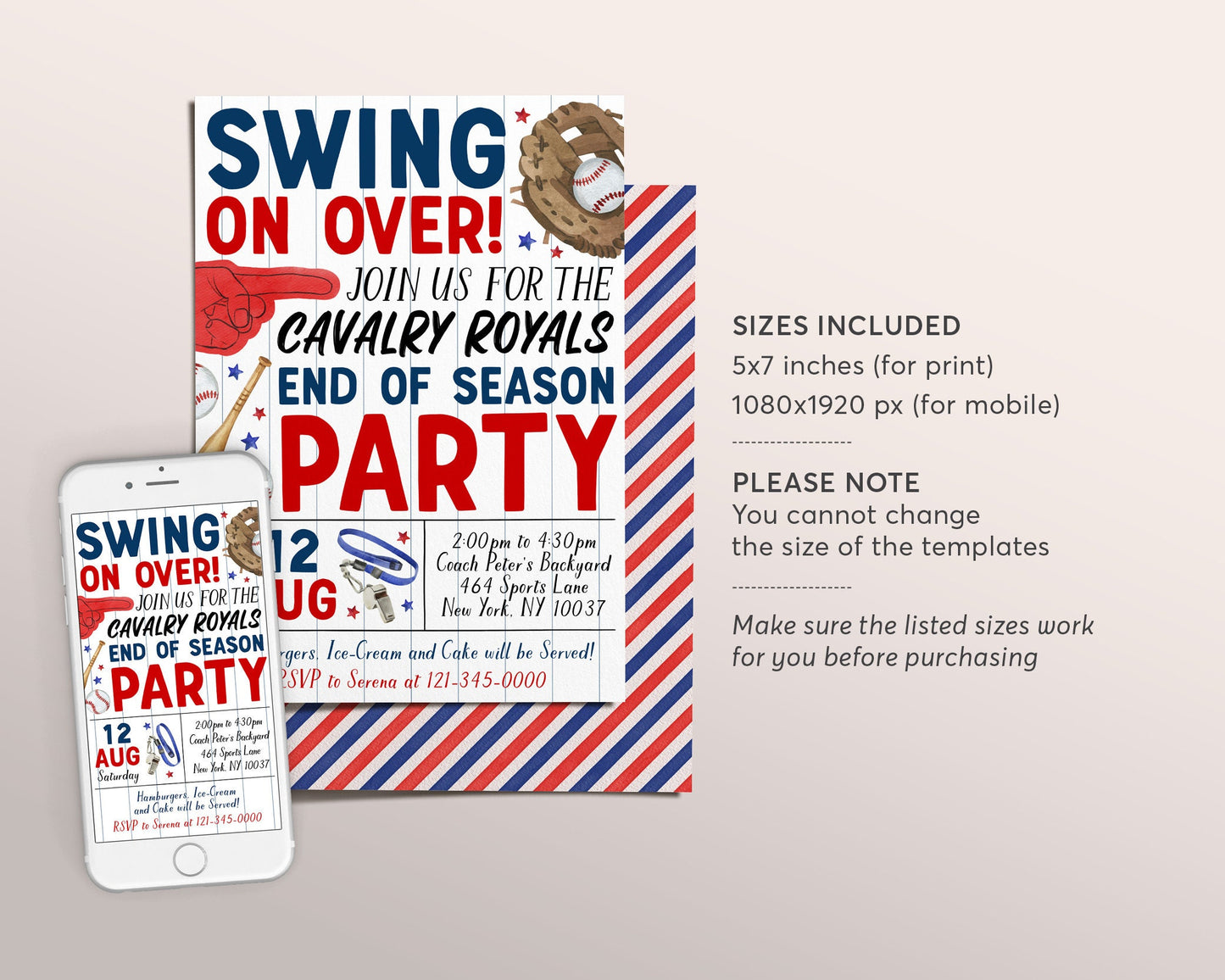 Baseball End of Season Party Invitation Editable Template, Baseball Sports Team Party Invite, Summer Backyard Team Party Cookout BBQ Evite