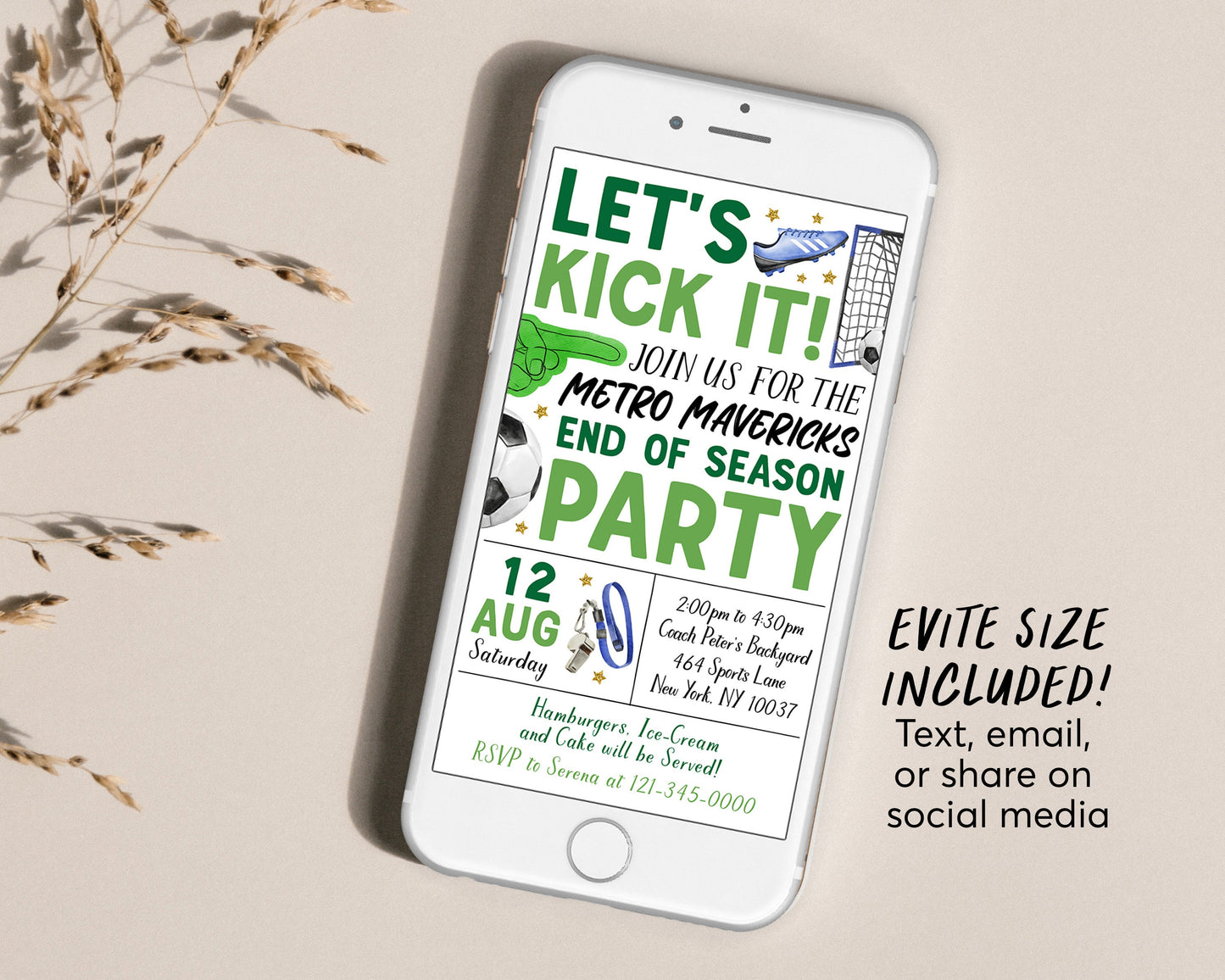 Soccer End of Season Party Invitation Editable Template, Football Sports Team Party Invite, Summer Backyard Team Party Cookout BBQ Evite