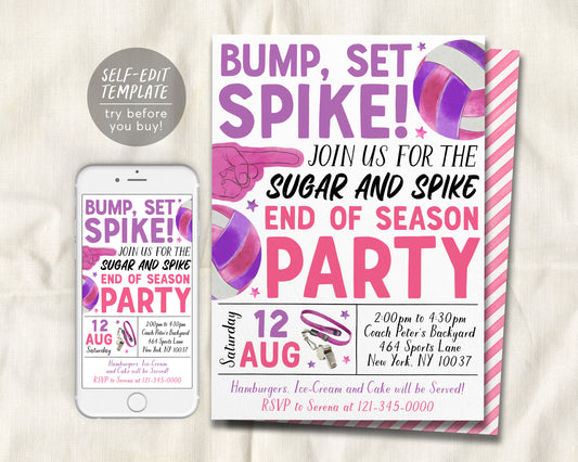 Volleyball End of Season Party Invitation Editable Template