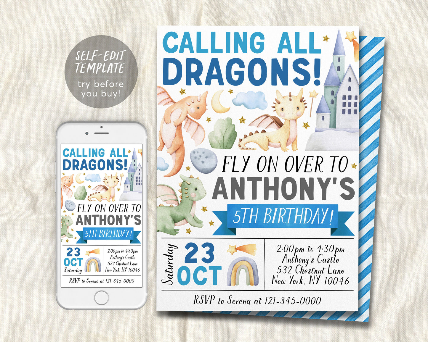 Dragon Birthday Invitation Editable Template