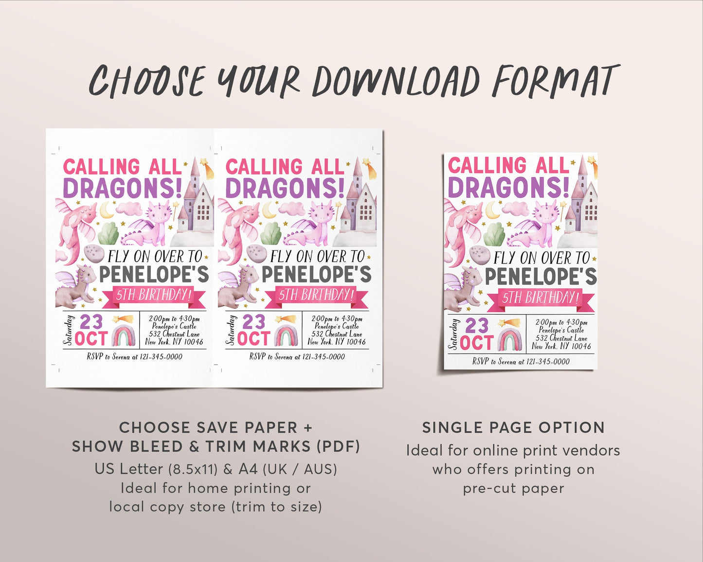 Dragon Birthday Invitation Editable Template, Girl Magical Adventure Dragon Theme Party Invite, Calling All Dragons Castle Evite Printable